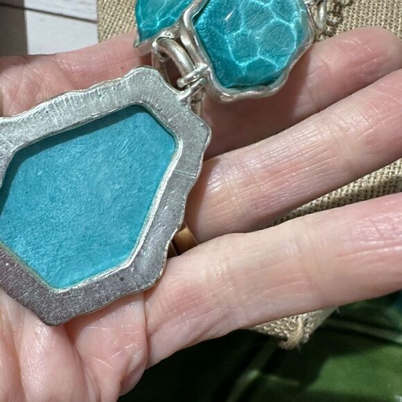 Turquoise Blue & Silver Statement Necklace - Picture 3 of 4